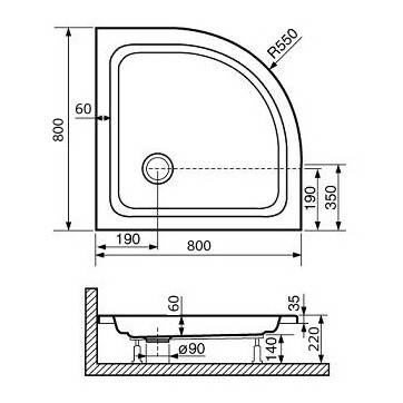 RGW STYLE /Полукруг Ø90  (FW5-8)/80*80*3.5 (сифон, экраны приобретаются отдельно)