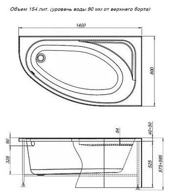 Aquanet Mia 140x80 R (с каркасом)