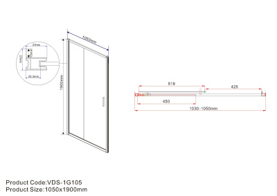 Vincea Garda VDS-1G105CL, 1050, хром, стекло прозрачное