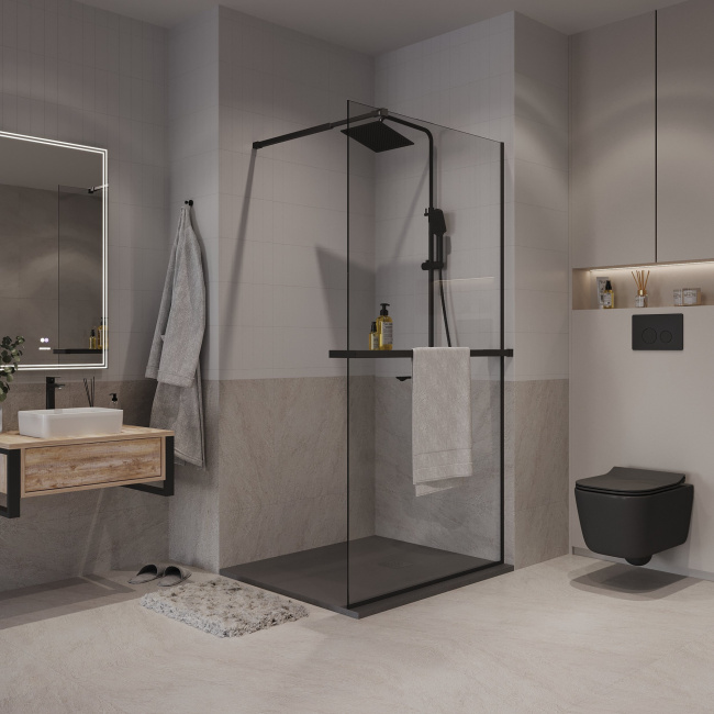 Niagara Nova NG-670-90ВLACK (90*195) черный матовый, стекло прозрачное,1 место