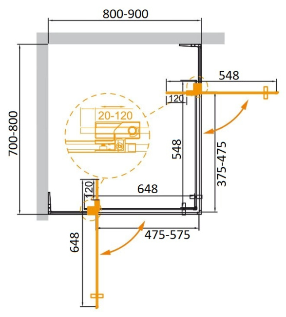 CEZARES SLIDER-AH-2-70/80-80/90-BR-GM без поддона
