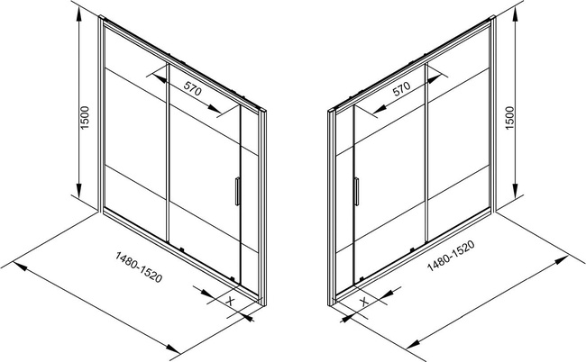 Aquanet Practic AE10-B-150H150U-CP + AE10-F-80H150U-CP с боковой стенкой