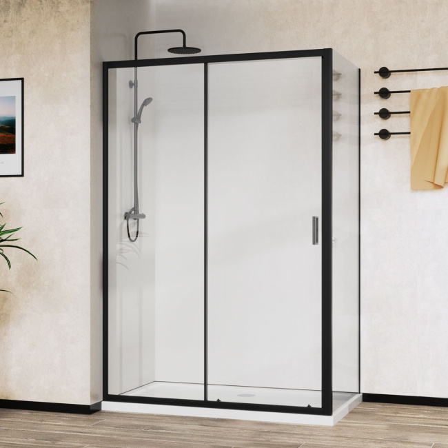 Vincea City VSR-5CT9011CLB, 1100*900, черный, стекло прозрачное без поддона