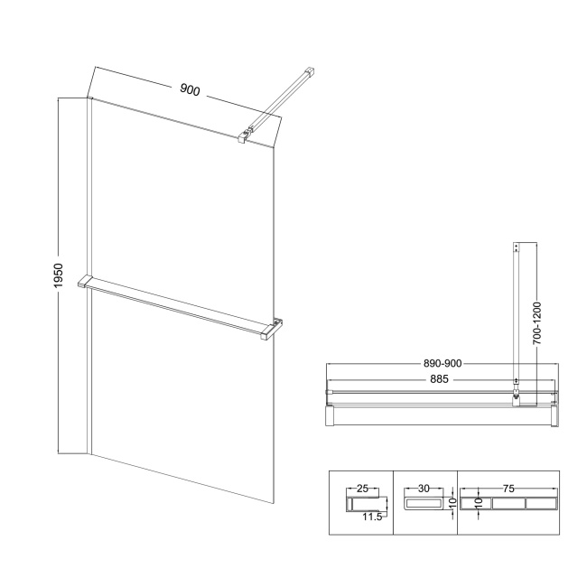 Niagara Nova NG-670-90ВLACK (90*195) черный матовый, стекло прозрачное,1 место