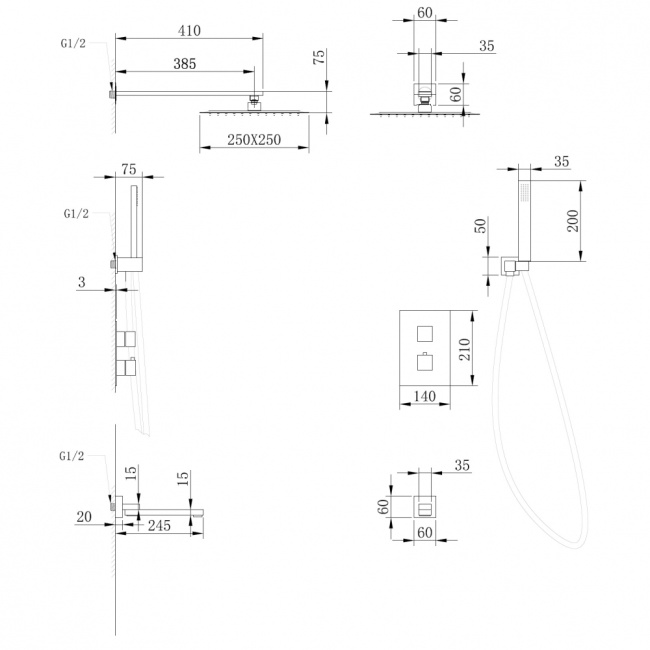 Abber Daheim AF8250B скрытого монтажа с изливом, термостат, черная матовая