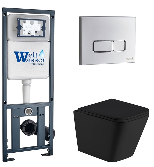 Унитаз с инсталляцией WeltWasser MARBERG 410 + GELBACH 043 MT-BL + MAR 410 SE CR черный матовый/кнопка хром