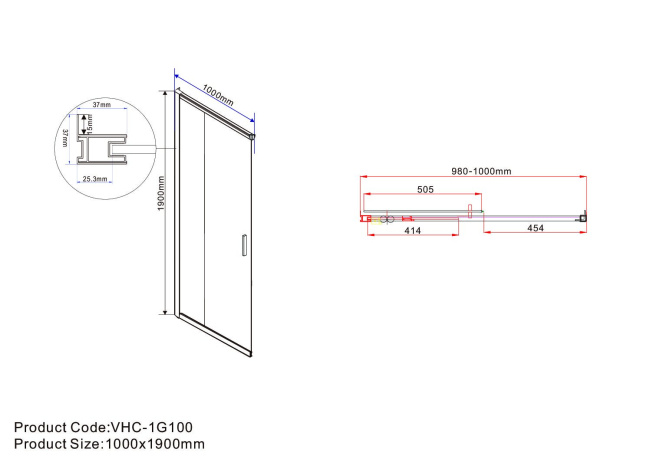 Vincea Garda VSS-1G8010CLGM, 1000*800, вороненая сталь, стекло прозрачное