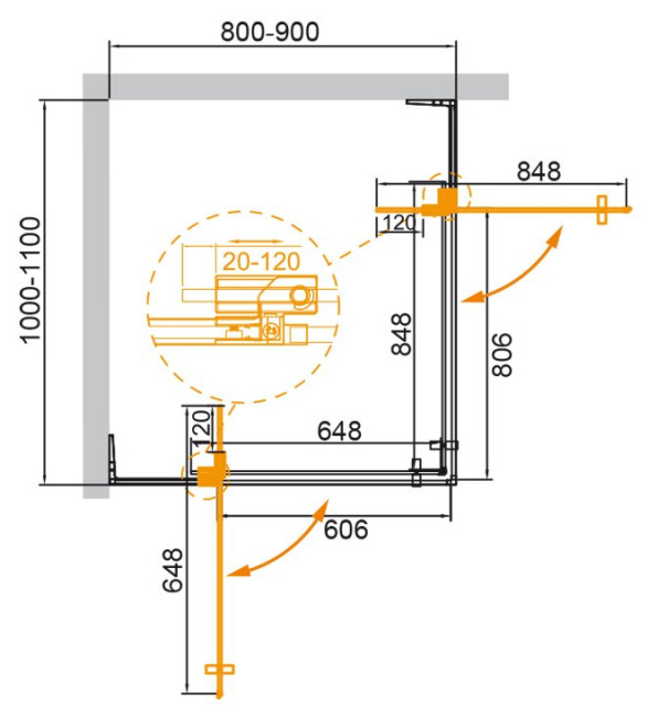 CEZARES SLIDER-AH-2-80/90-100/110-C-NERO без поддона