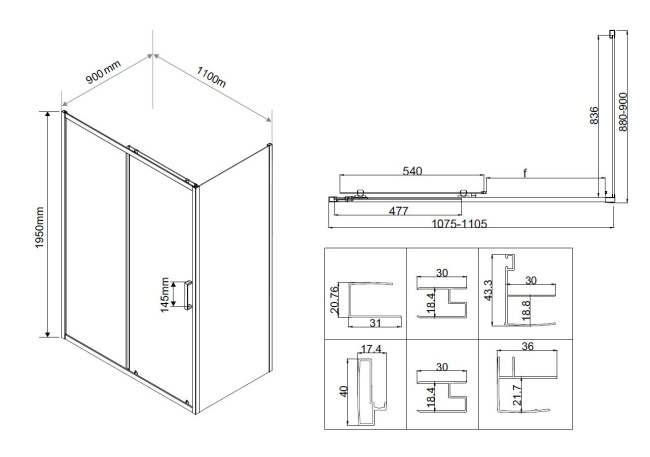 Vincea City VSR-5CT9011CL, 1100*900, хром, стекло прозрачное без поддона