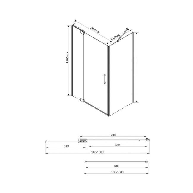 Vincea Extra VSR-1E901010CL, 900/1000x1000, хром, стекло прозрачное без поддона