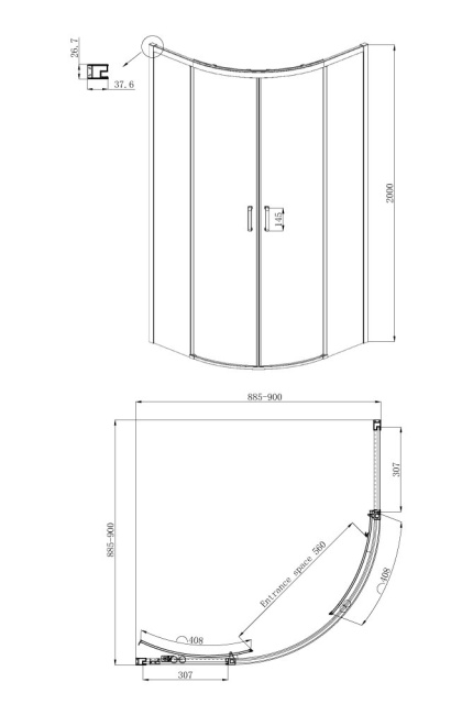 Ambassador Queen 11011201Black 90x90 без поддона