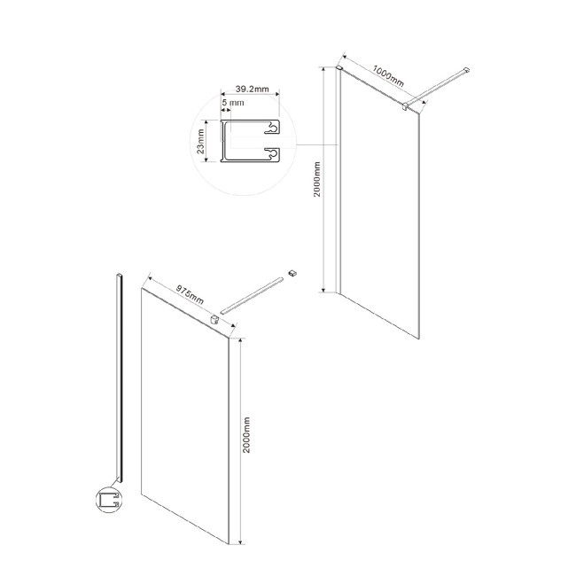 Vincea Walk-In VSW-1H100CLGM, 1000*2000, вороненая сталь, стекло прозрачное
