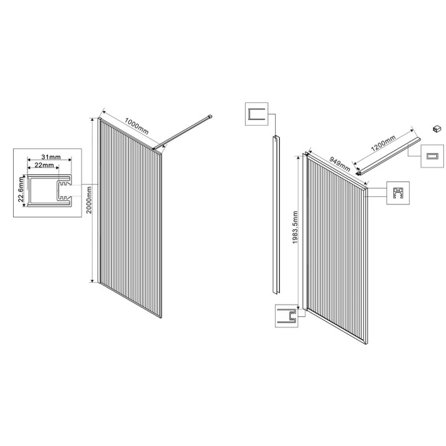 Vincea Walk-In HP Art VSW-1HP100FLGM, 1000*2000, вороненая сталь, стекло рифленое