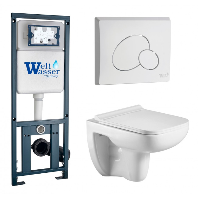 Комплект Weltwasser 10000010728 подвесной унитаз Kehlbach 004 GL-WT + инсталляция Marberg 410 + кнопка MAR 410 RD GL-WT