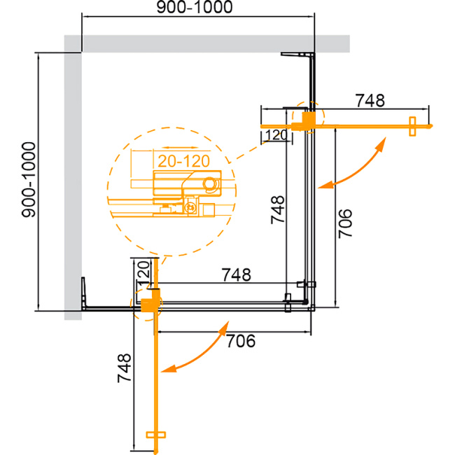 Cezares Slider 100x100 SLIDER-A-2-90/100-BR-NERO профиль Черный матовый стекло бронзовое без поддона