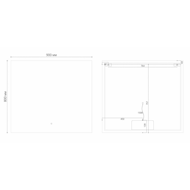 Grossman PRAGMA-норма (900*800*45) LED с сенсорным выключателем и подогревом